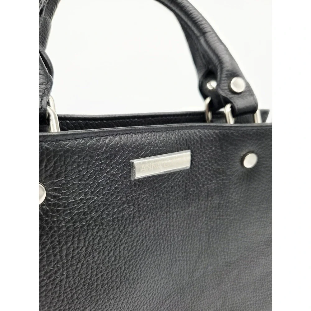Italian Leather Anna Luchini Satchel Black Pebbled Genuine Leather NEW no tag